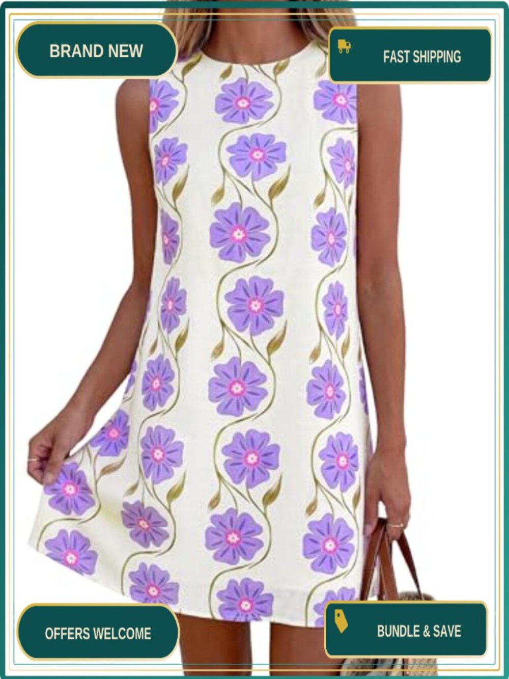 Women's Sleeveless Floral Mini Sundress with Pockets Casual A-Line Sun Dress